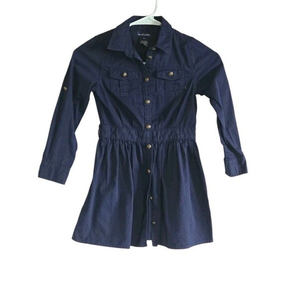 Polo Ralph Lauren Shirt Dress Girls 6 Dark Blue 100% Cotton Roll Tab Sleeve - Picture 1 of 7